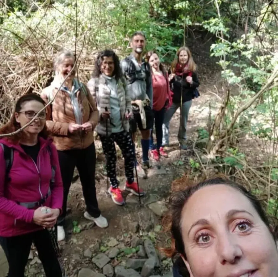 Il gruppo in cammino sul sentiero nel bosco